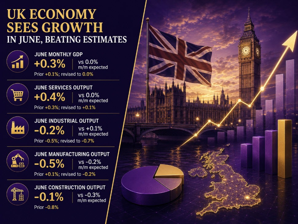 UK economy posts unexpected growth in June on stronger services sector showing
