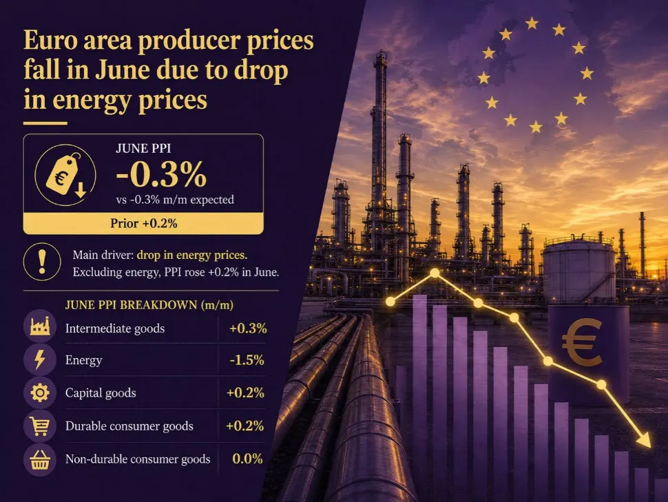 Eurozone Producer Prices Decline in June Amid Falling Energy Costs